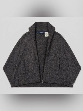 Benson Wool-Blend Full-Zip Knit Shawl - Size Small - Charcoal Dark Grey Heather
